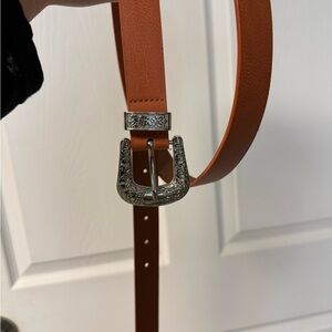 Brown Leather Belt with Silver Buckle
